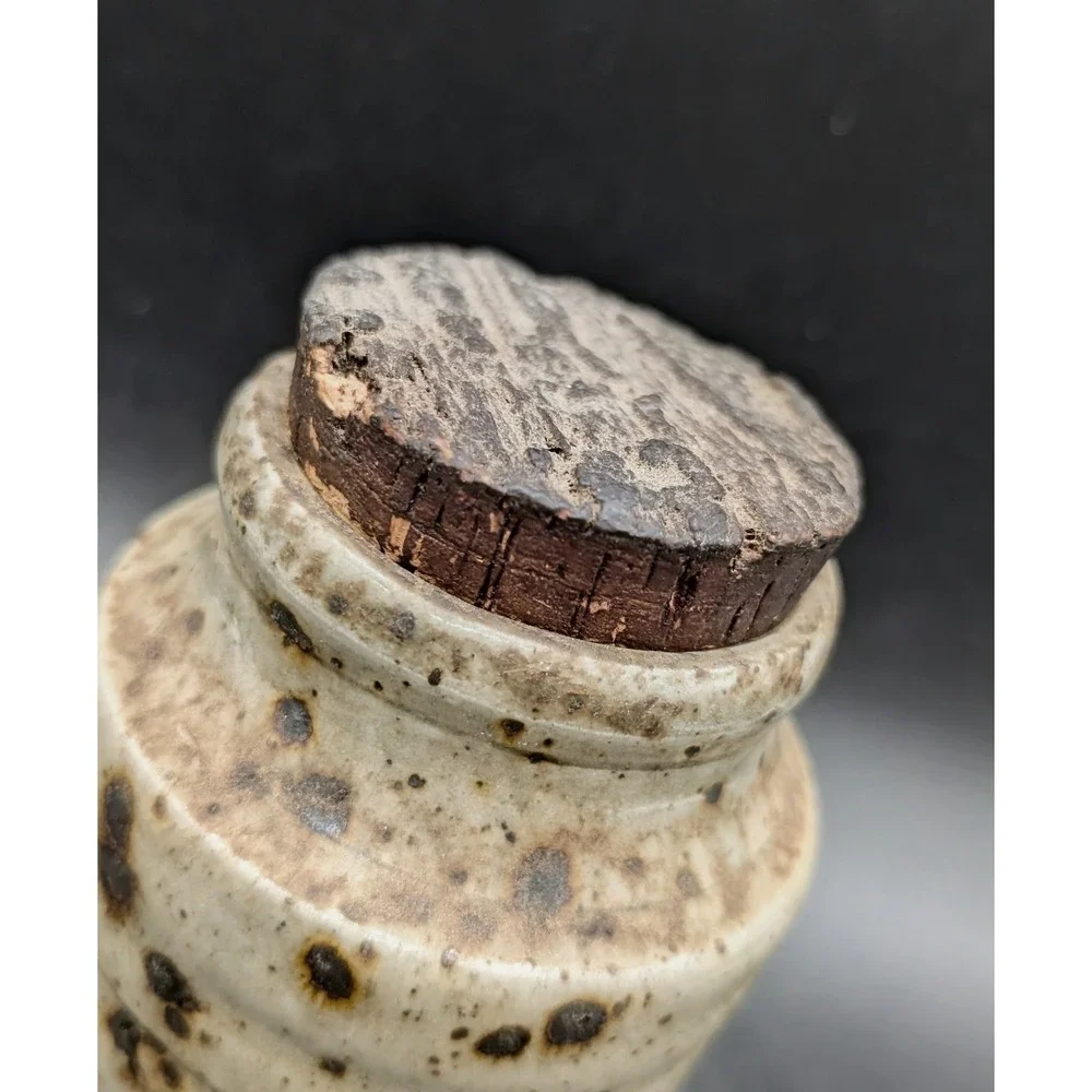 Gustave Tiffoche Corse Speckled Stoneware Jar with Cork Lid Rustic Cream 6